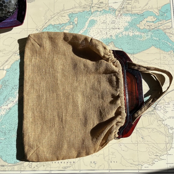 Vintage 70s Silhouette Burlap Tote - Picture 5 of 5